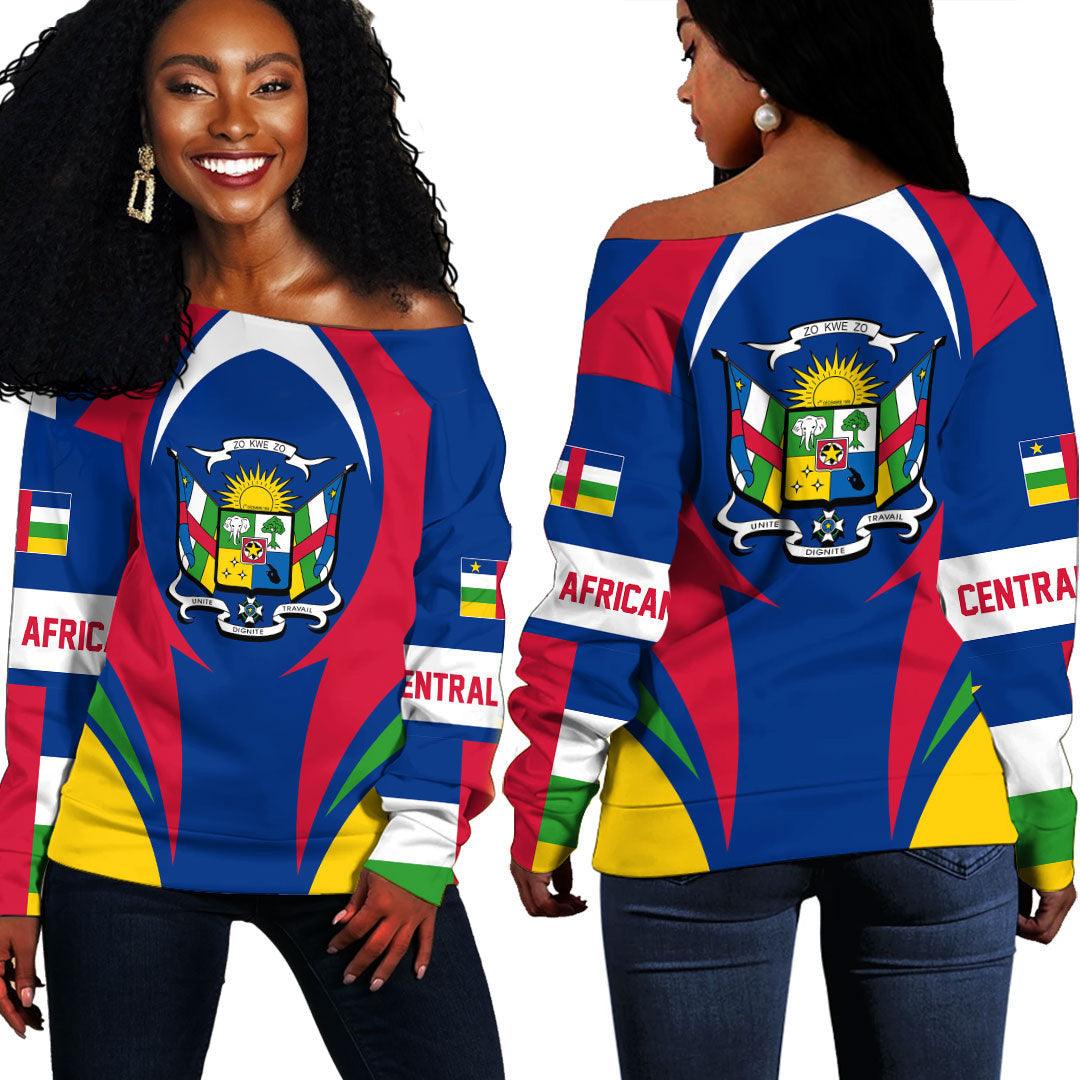 Wonder Print Shop Clothing - Central Africa Action Flag Off Shoulder Sweaters RLT7 - Wonder Print Shop