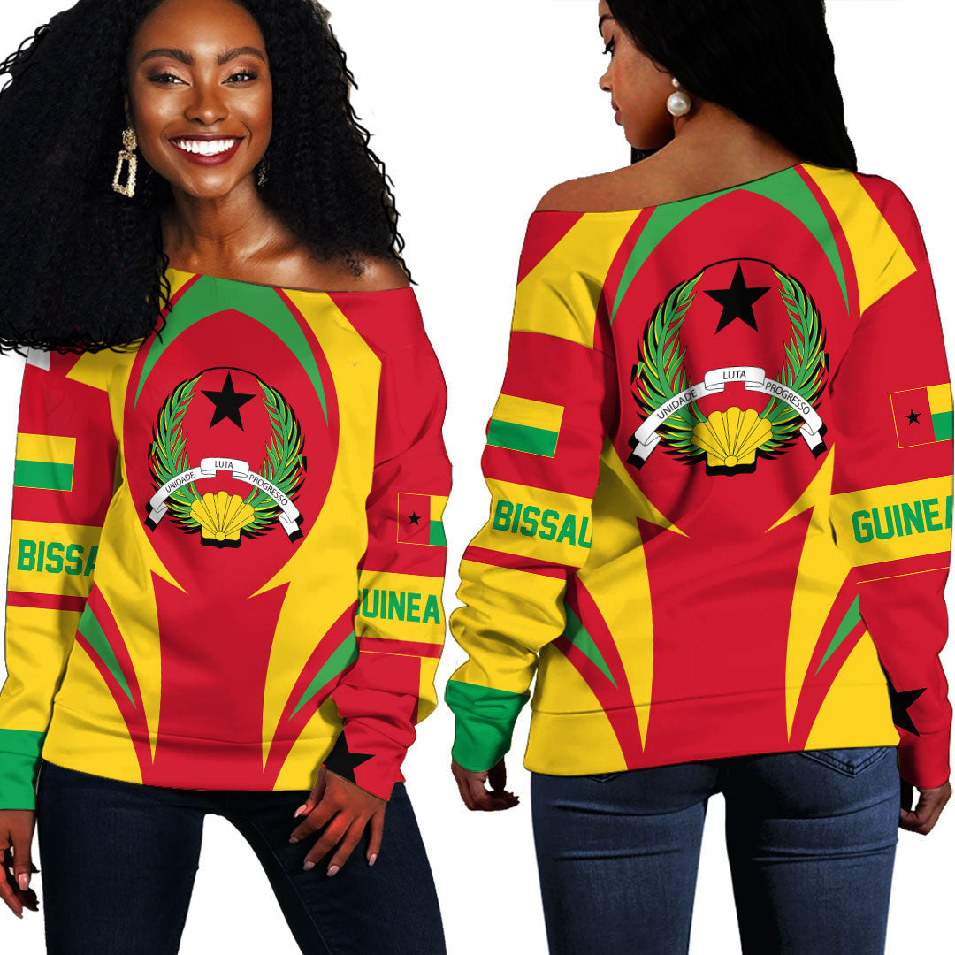 Wonder Print Shop Clothing - Guinea Bissau Action Flag Off Shoulder Sweaters RLT7 - Wonder Print Shop