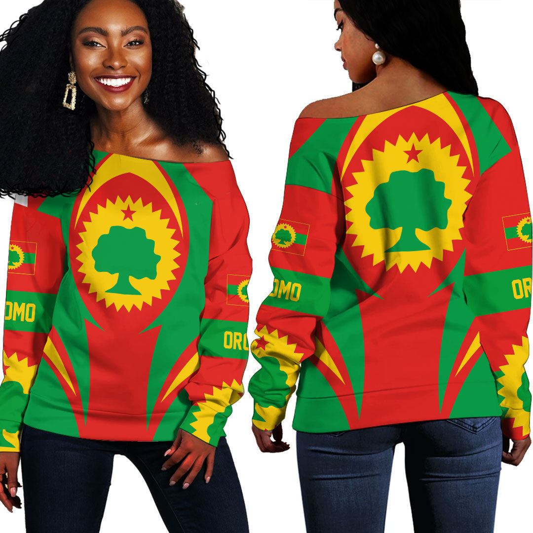 Wonder Print Shop Clothing - Oromo Action Flag Off Shoulder Sweaters RLT7 - Wonder Print Shop