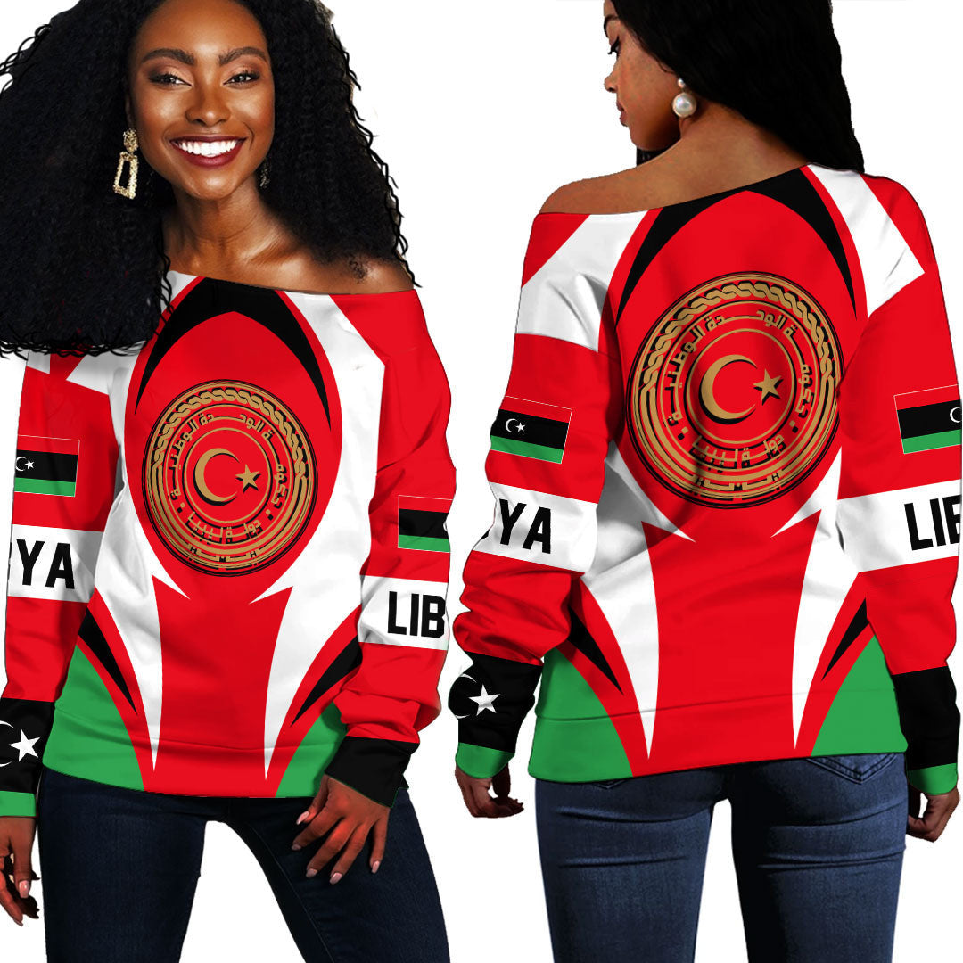Wonder Print Shop Clothing - Libya Action Flag Off Shoulder Sweaters RLT7 - Wonder Print Shop