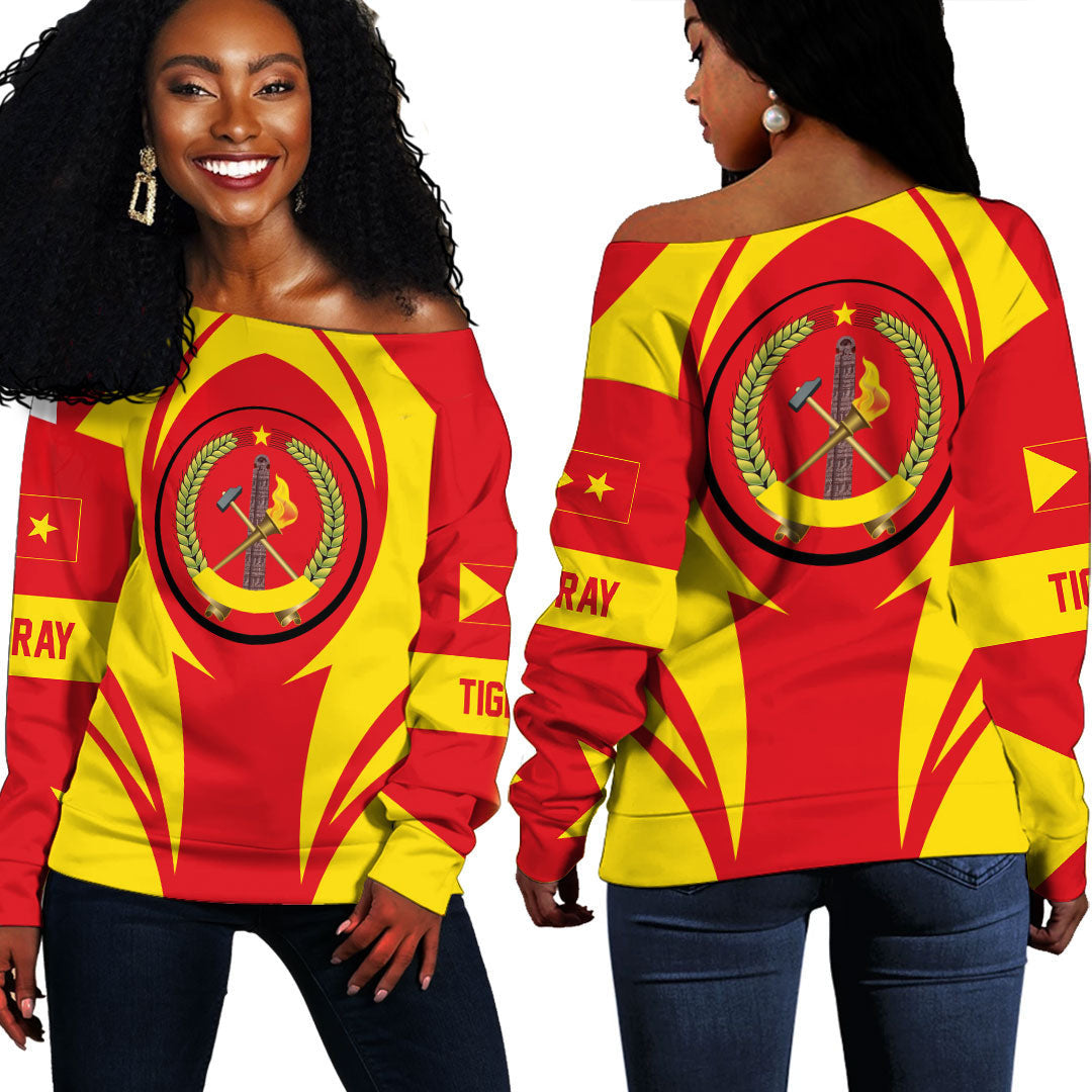 Wonder Print Shop Clothing - Tigray Action Flag Off Shoulder Sweaters RLT7 - Wonder Print Shop