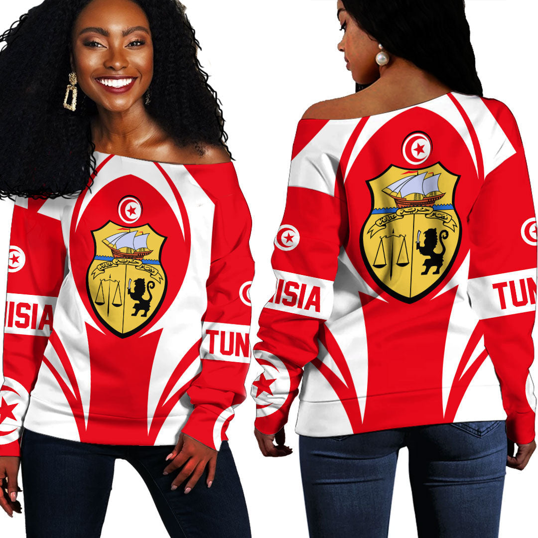 Wonder Print Shop Clothing - Tunisia Action Flag Off Shoulder Sweaters RLT7 - Wonder Print Shop