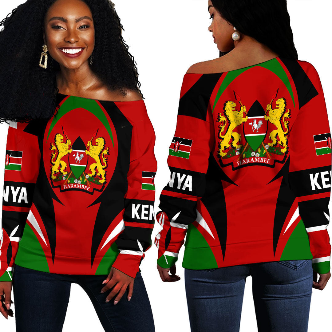 Wonder Print Shop Clothing - Kenya Action Flag Off Shoulder Sweaters RLT7 - Wonder Print Shop