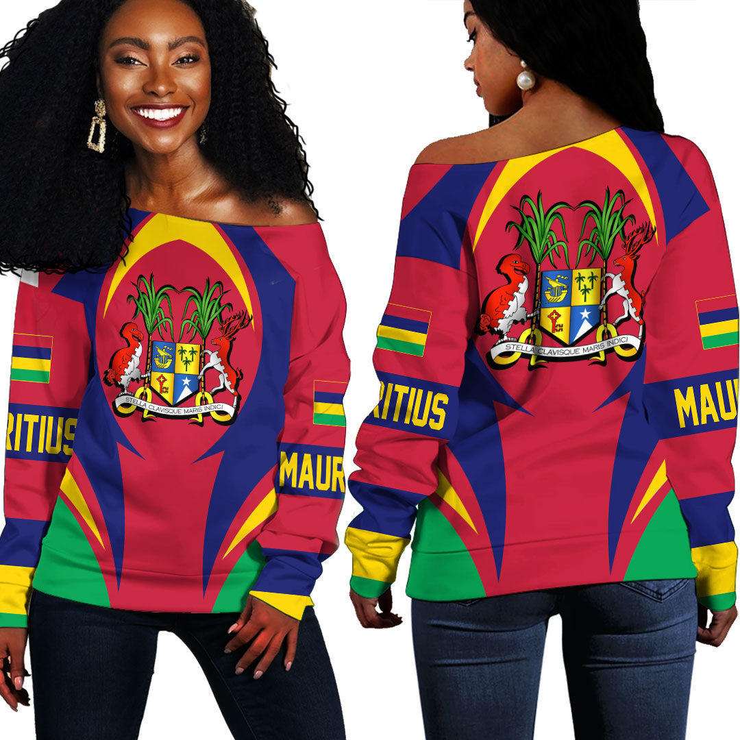 Wonder Print Shop Clothing - Mauritius Action Flag Off Shoulder Sweaters RLT7 - Wonder Print Shop