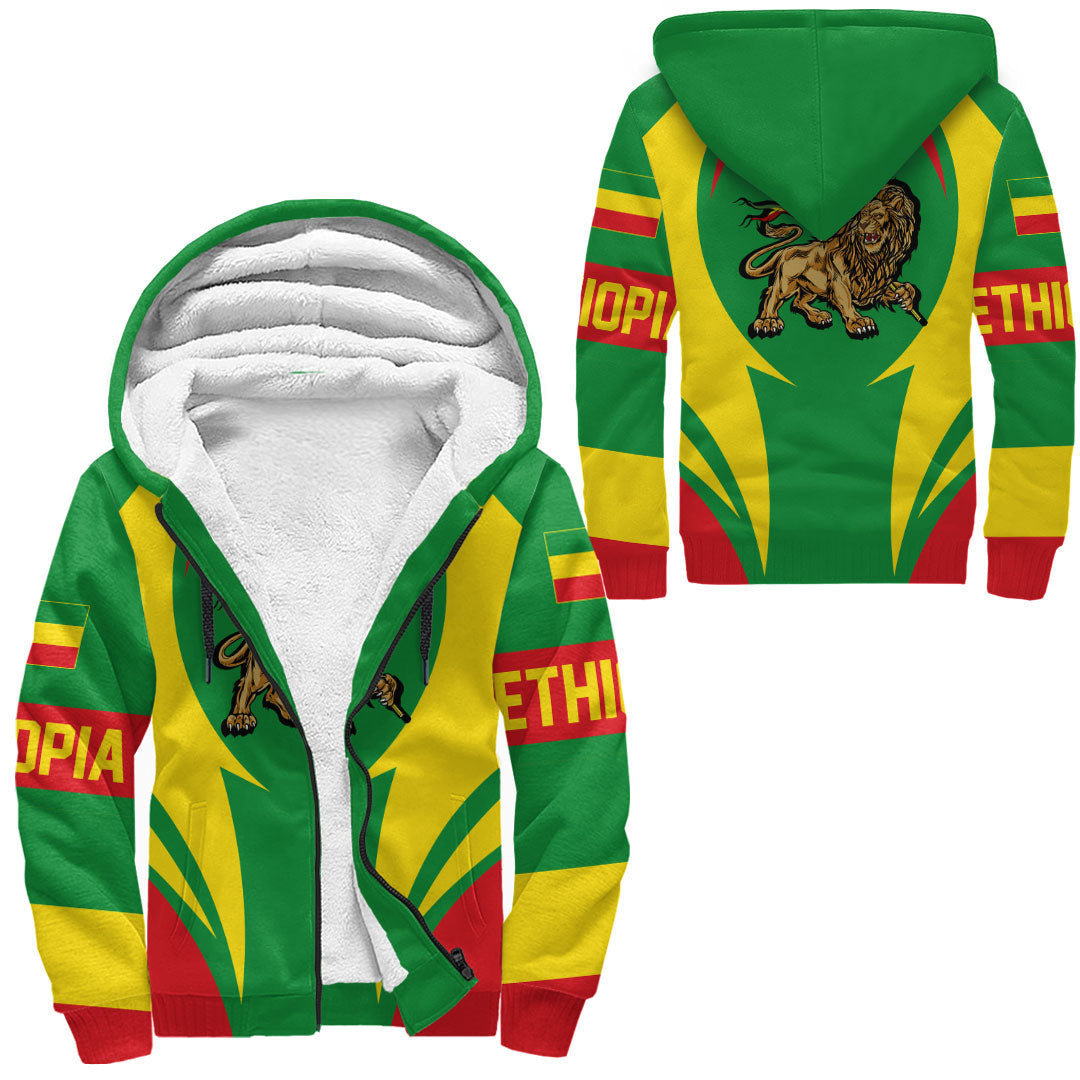 Wonder Print Shop Clothing - Ethiopia Action Flag Sherpa Hoodie RLT7 - Wonder Print Shop