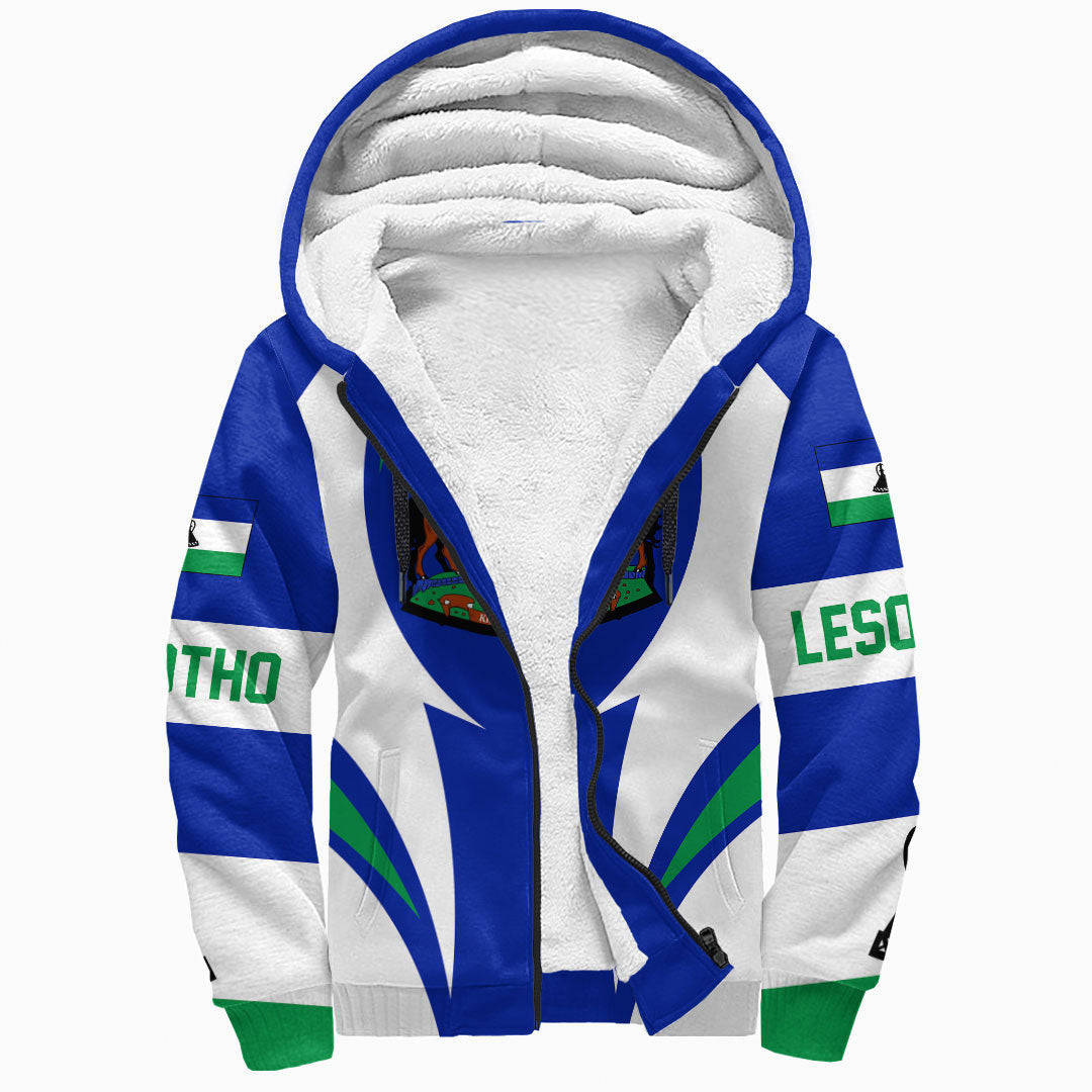 Wonder Print Shop Clothing - Lesotho Action Flag Sherpa Hoodie RLT7 - Wonder Print Shop