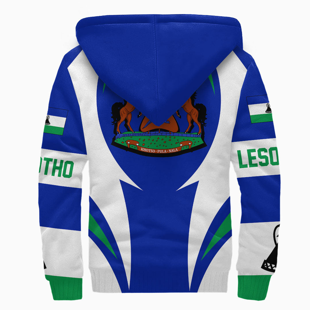 Wonder Print Shop Clothing - Lesotho Action Flag Sherpa Hoodie RLT7 - Wonder Print Shop