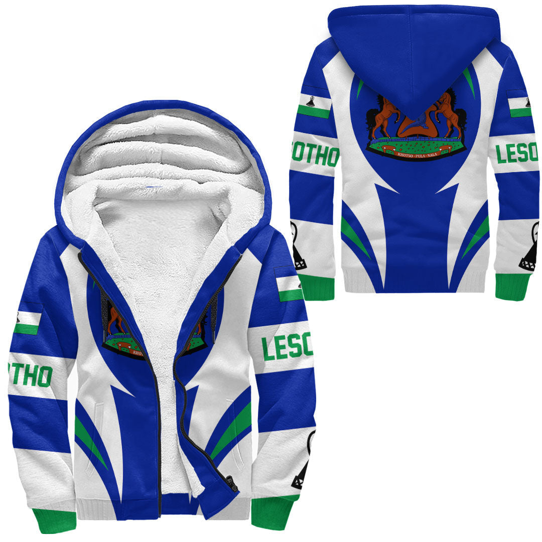 Wonder Print Shop Clothing - Lesotho Action Flag Sherpa Hoodie RLT7 - Wonder Print Shop
