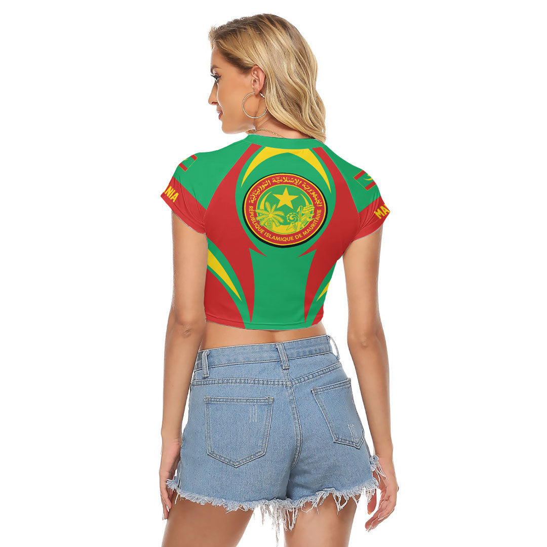 Wonder Print Shop Clothing - Mauritania Action Flag Women's Raglan Cropped T shirt RLT7 - Wonder Print Shop