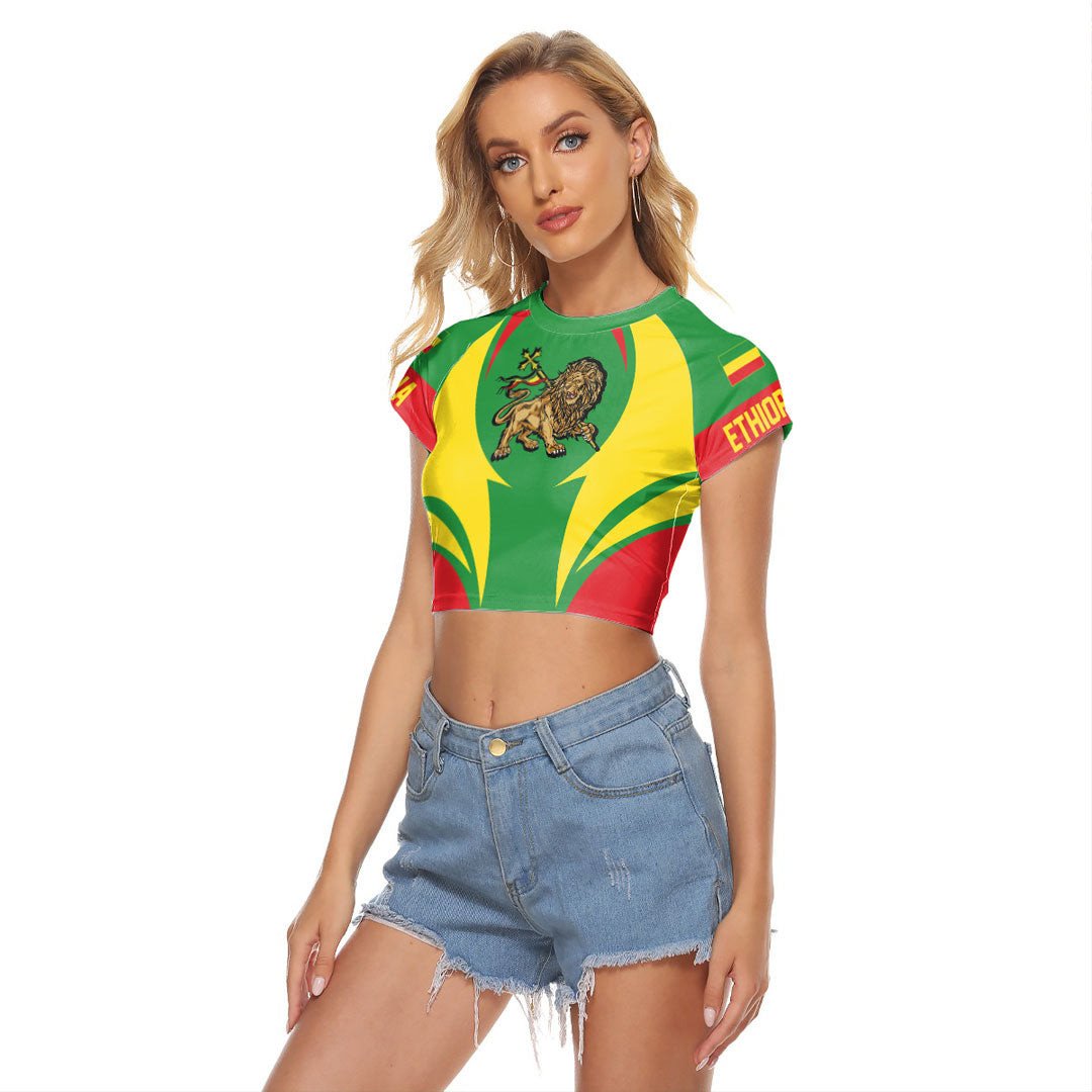 Wonder Print Shop Clothing - Ethiopia Action Flag Women's Raglan Cropped T shirt RLT7 - Wonder Print Shop