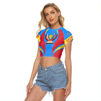 Wonder Print Shop Clothing - Democratic Republic Of The Congo Action Flag Women's Raglan Cropped T shirt RLT7 - Wonder Print Shop