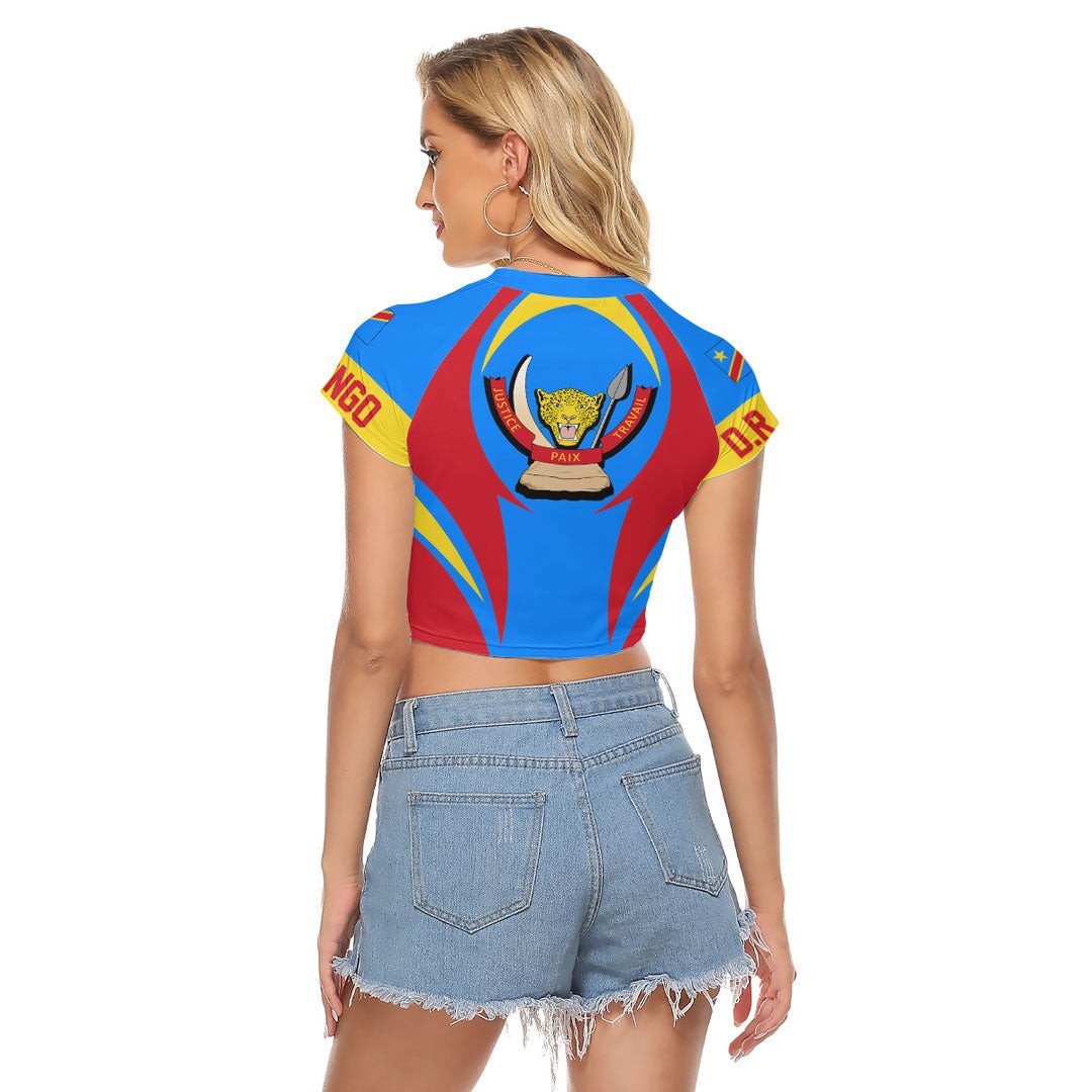 Wonder Print Shop Clothing - Democratic Republic Of The Congo Action Flag Women's Raglan Cropped T shirt RLT7 - Wonder Print Shop