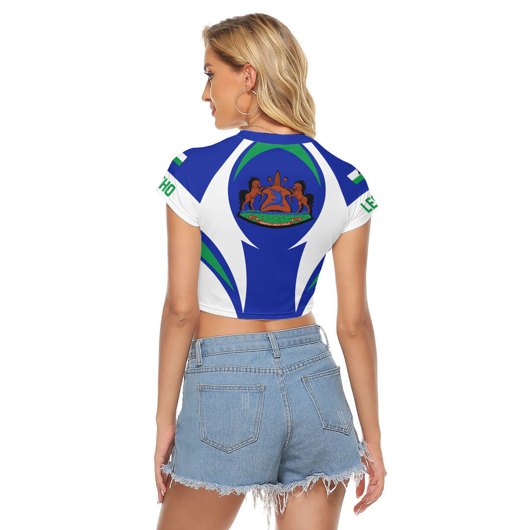 Wonder Print Shop Clothing - Lesotho Action Flag Women's Raglan Cropped T shirt RLT7 - Wonder Print Shop