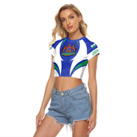 Wonder Print Shop Clothing - Lesotho Action Flag Women's Raglan Cropped T shirt RLT7 - Wonder Print Shop