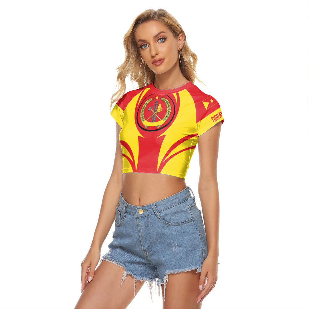Wonder Print Shop Clothing - Tigray Action Flag Women's Raglan Cropped T shirt RLT7 - Wonder Print Shop