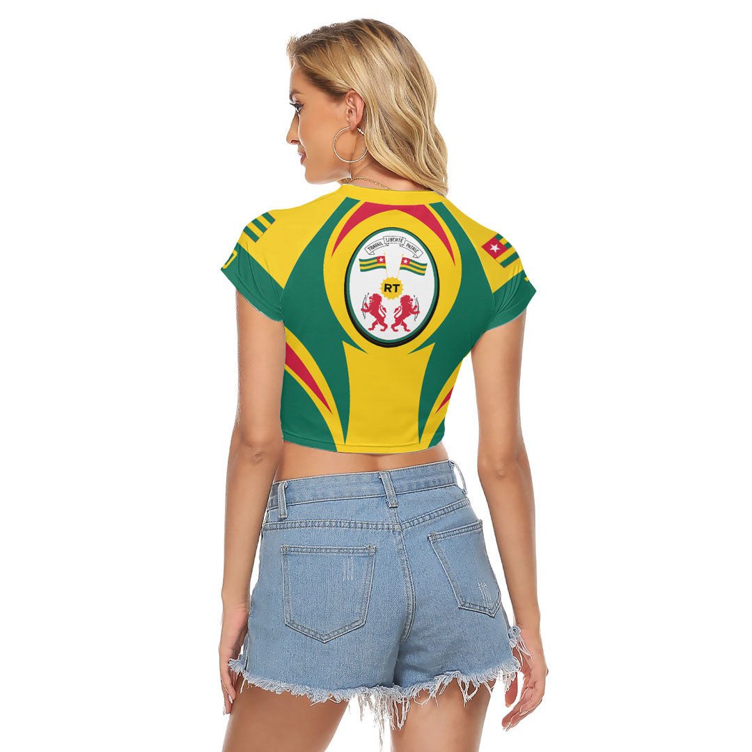 Wonder Print Shop Clothing - Togo Action Flag Women's Raglan Cropped T shirt RLT7 - Wonder Print Shop