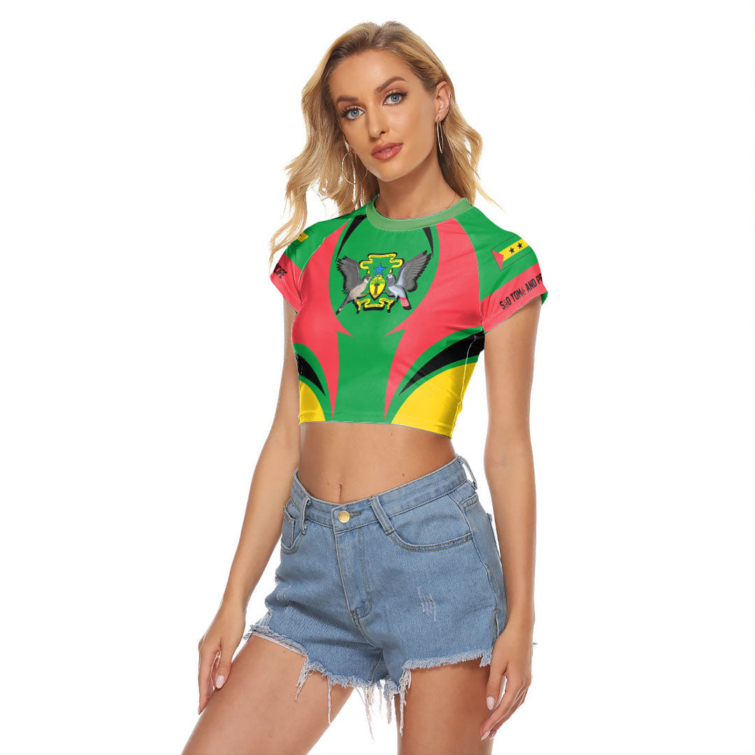 Wonder Print Shop Clothing - S o Tom and Prncipe Action Flag Women's Raglan Cropped T shirt RLT7 - Wonder Print Shop