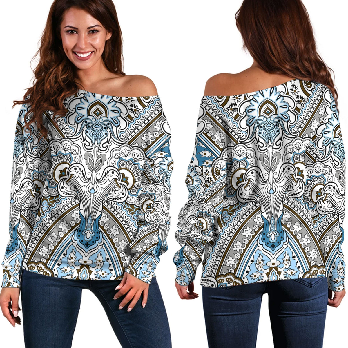 Paisley Bandana Pattern Seamless Off Shoulder Sweaters Ver.216 RLT13 - Wonder Print Shop