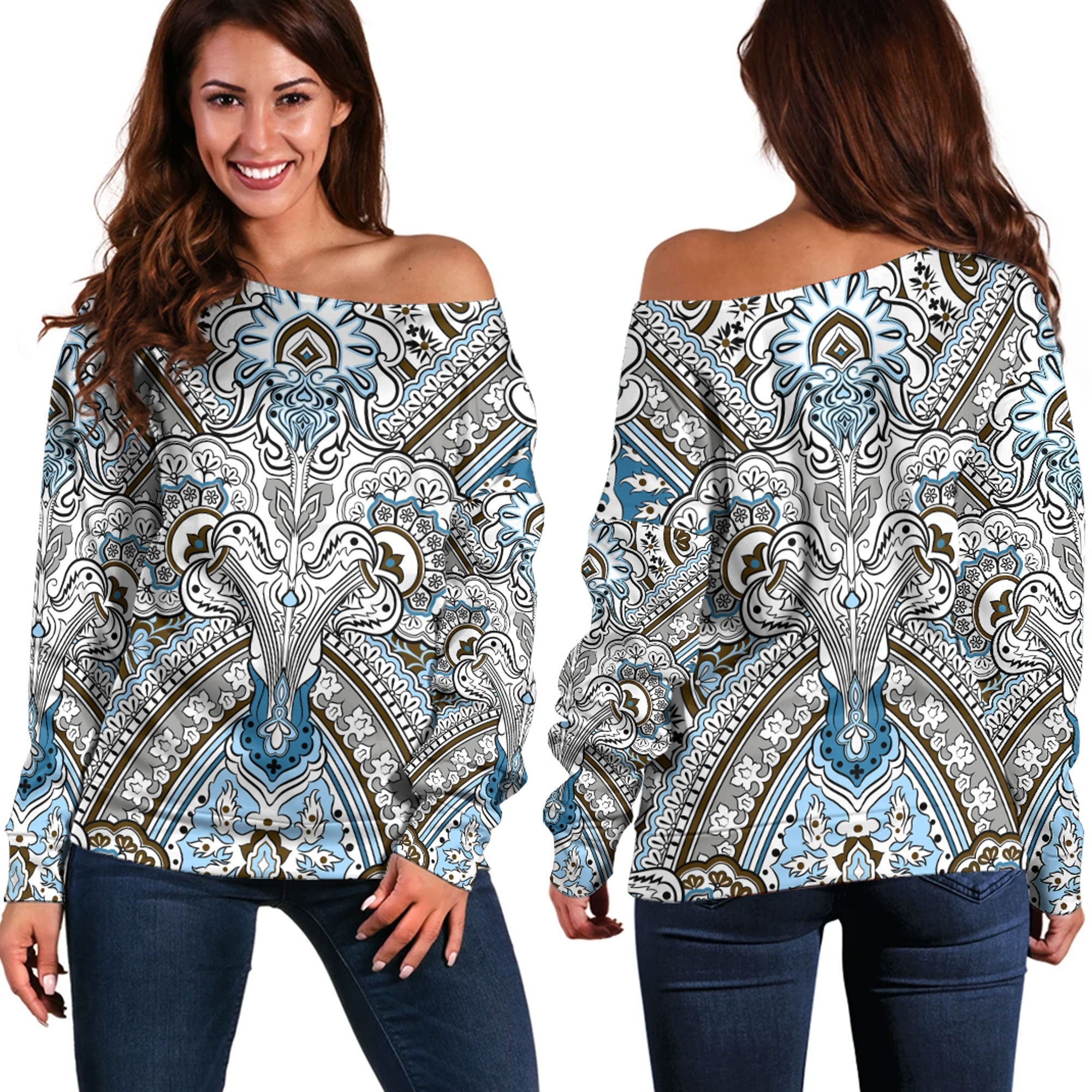 Paisley Bandana Pattern Seamless Off Shoulder Sweaters Ver.216 RLT13 - Wonder Print Shop