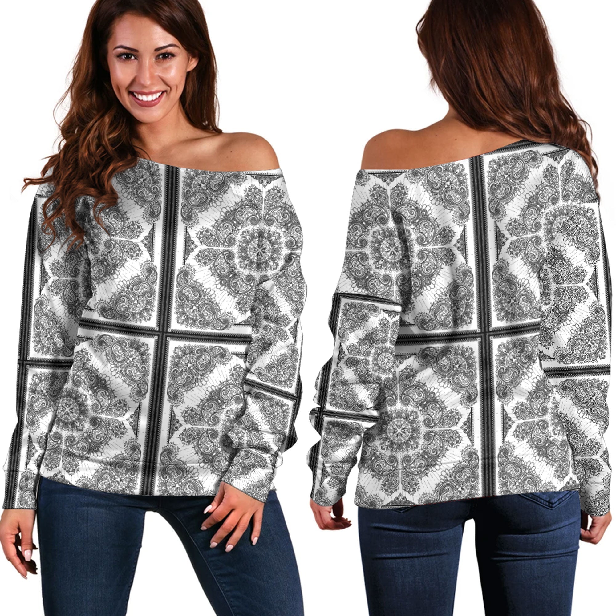 Paisley Bandana Pattern Seamless Off Shoulder Sweaters Ver.221 RLT13 - Wonder Print Shop