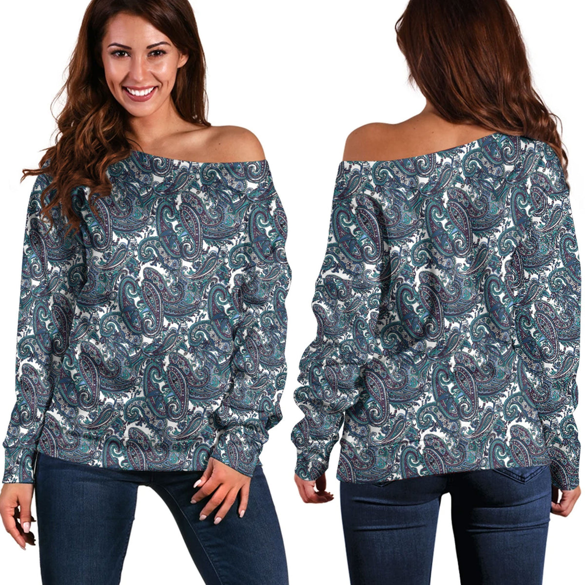 Paisley Bandana Pattern Seamless Off Shoulder Sweaters Ver.219 RLT13 - Wonder Print Shop