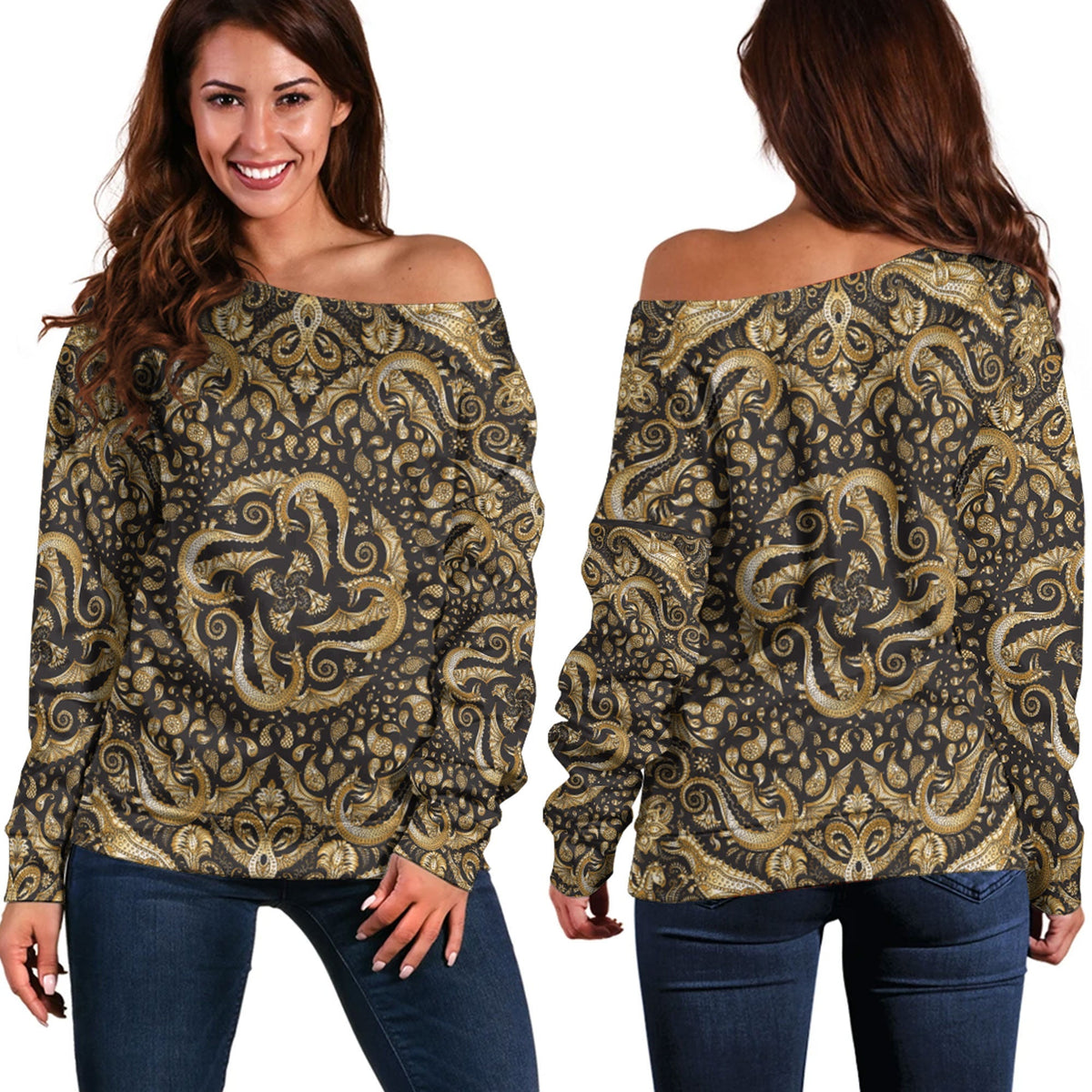 Paisley Bandana Pattern Seamless Off Shoulder Sweaters Ver.210 RLT13 - Wonder Print Shop