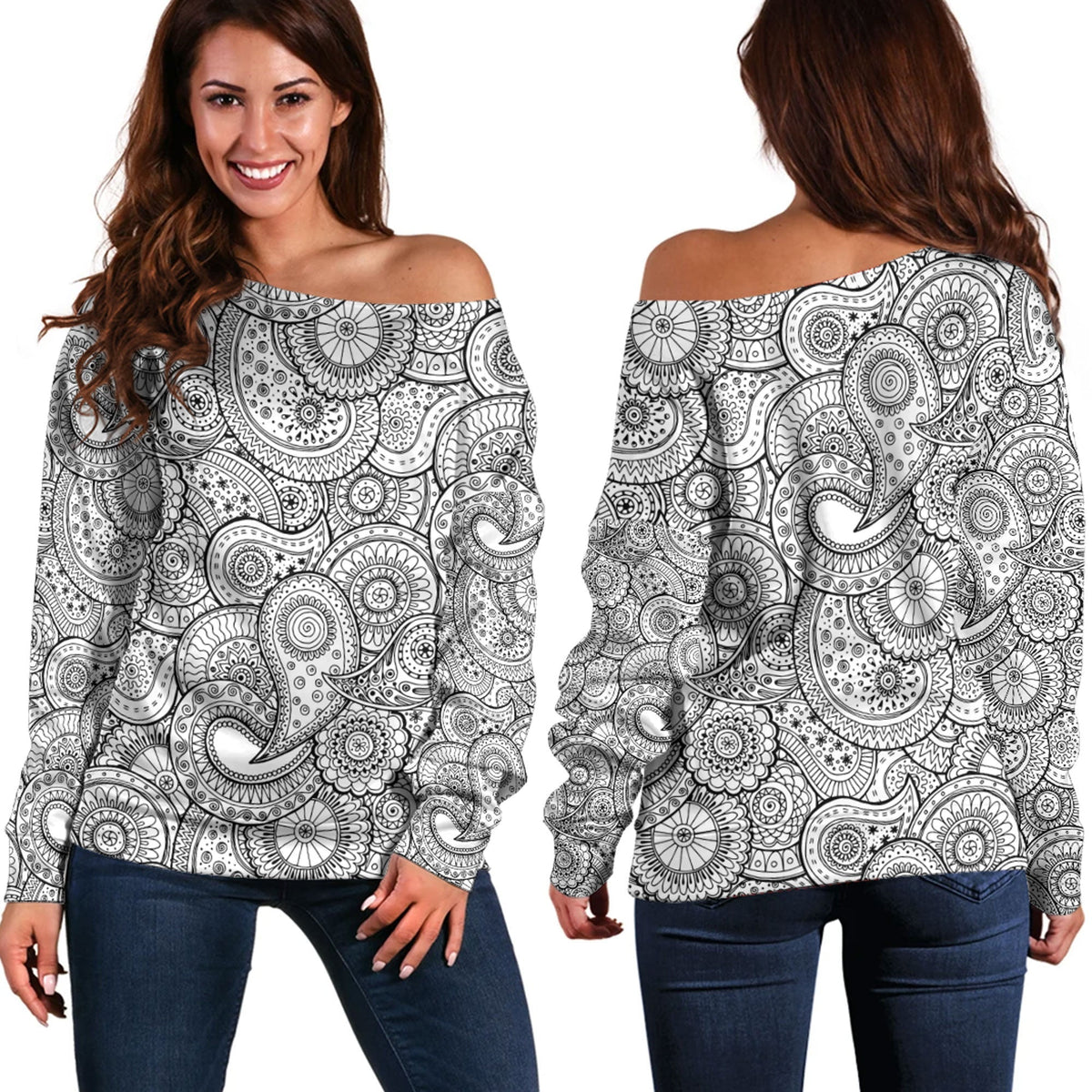 Paisley Bandana Pattern Seamless Off Shoulder Sweaters Ver.214 RLT13 - Wonder Print Shop