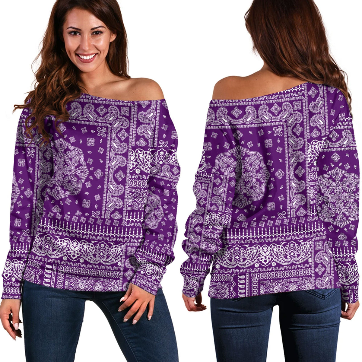 Paisley Bandana Pattern Seamless Off Shoulder Sweaters Ver.189 RLT13 - Wonder Print Shop