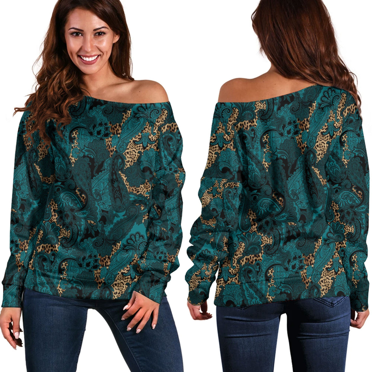 Paisley Bandana Pattern Seamless Off Shoulder Sweaters Ver.224 RLT13 - Wonder Print Shop
