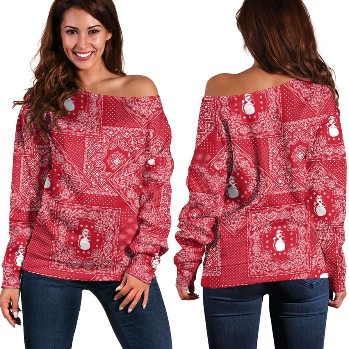 Paisley Bandana Pattern Seamless Off Shoulder Sweaters Ver.211 RLT13 - Wonder Print Shop