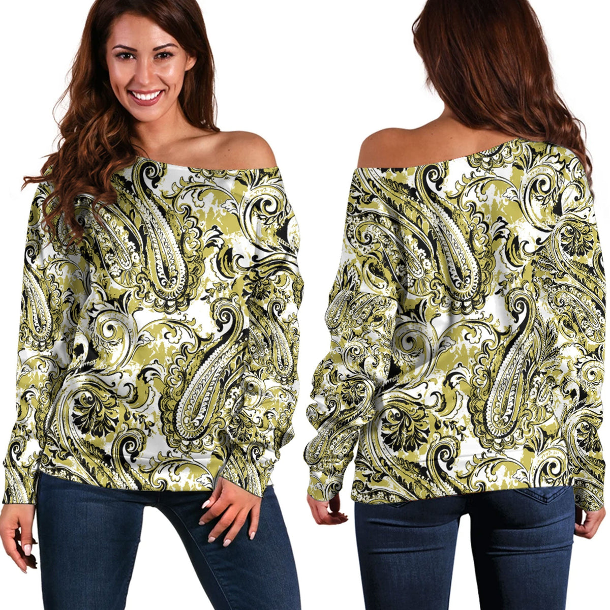 Paisley Bandana Pattern Seamless Off Shoulder Sweaters Ver.187 RLT13 - Wonder Print Shop