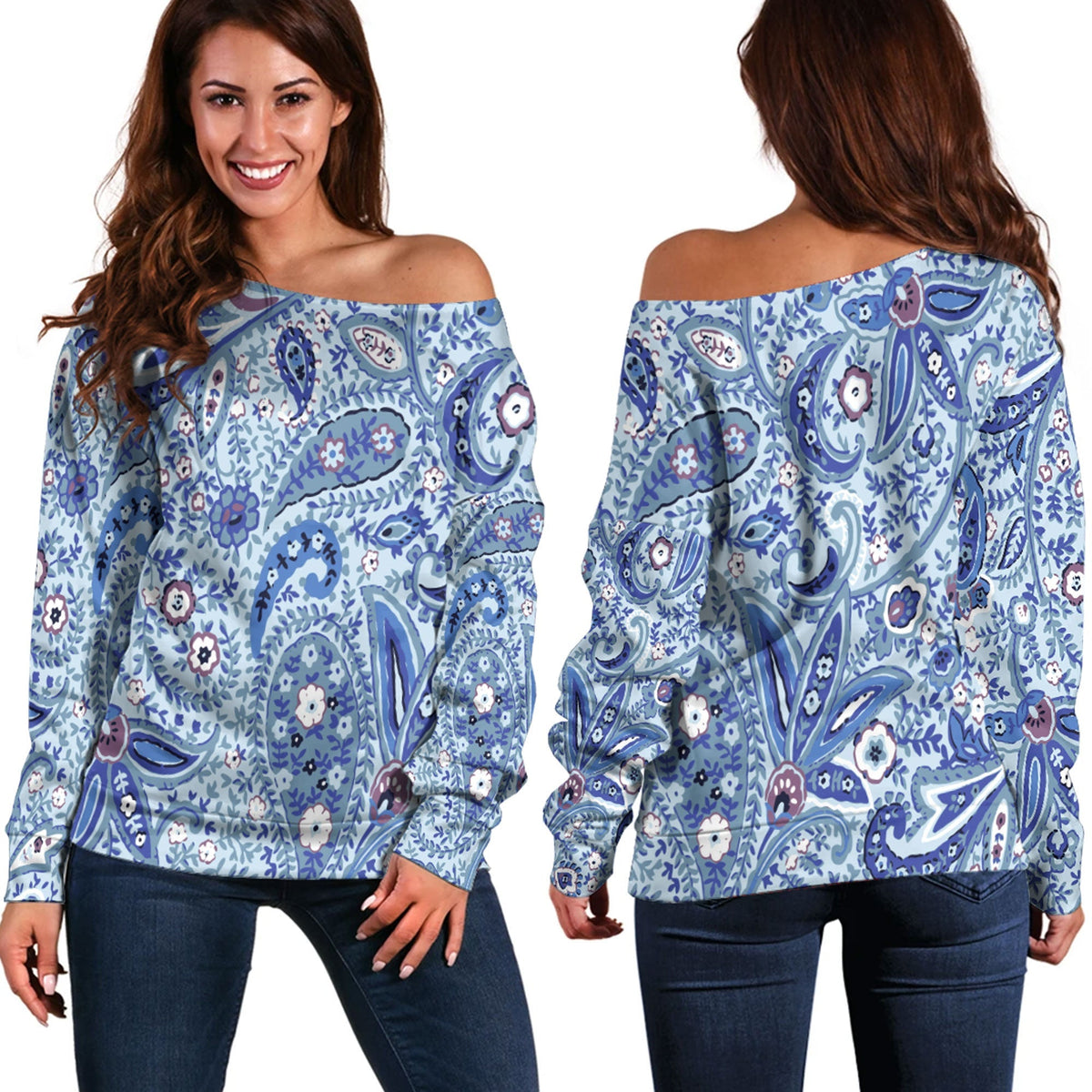 Paisley Bandana Pattern Seamless Off Shoulder Sweaters Ver.203 RLT13 - Wonder Print Shop