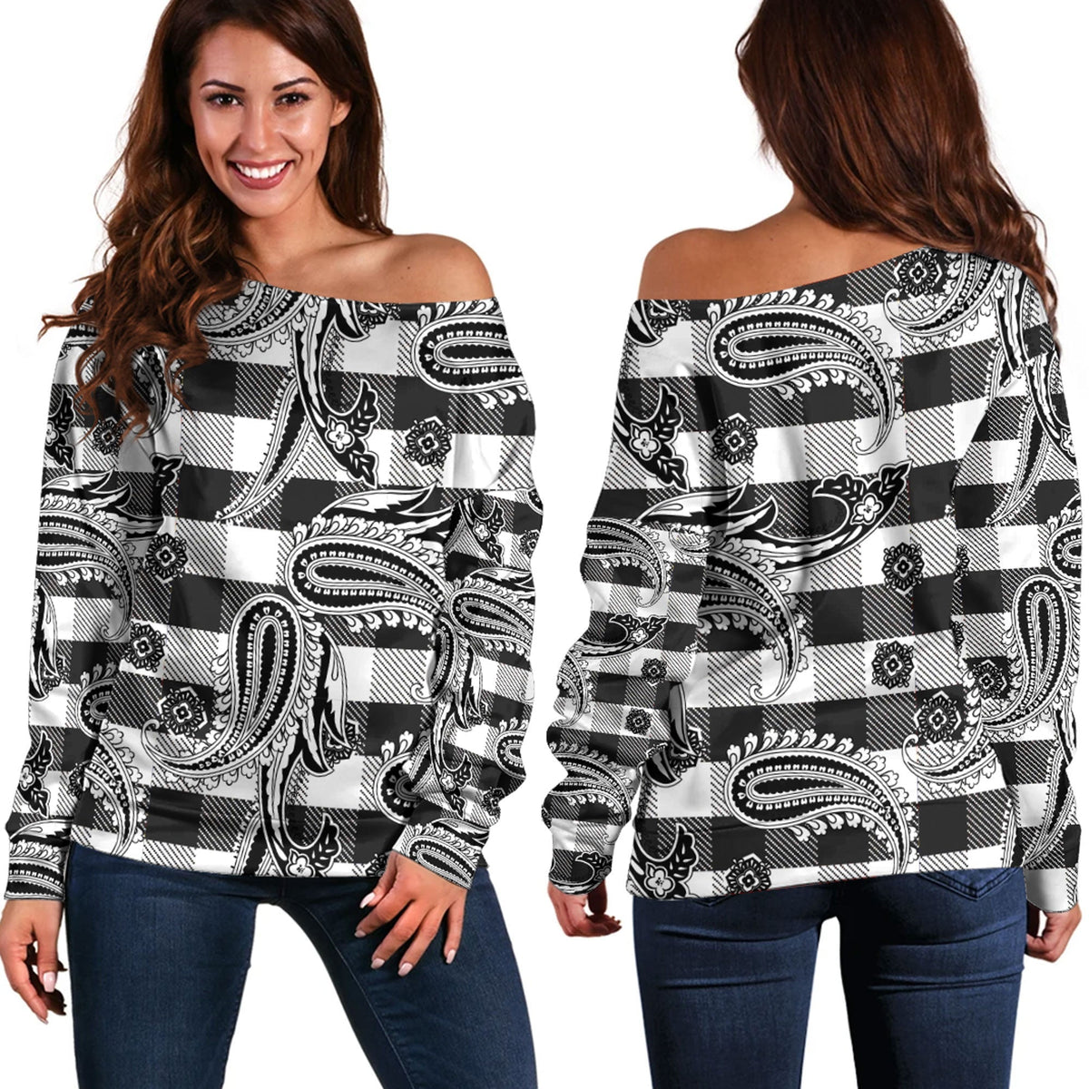 Paisley Bandana Pattern Seamless Off Shoulder Sweaters Ver.209 RLT13 - Wonder Print Shop