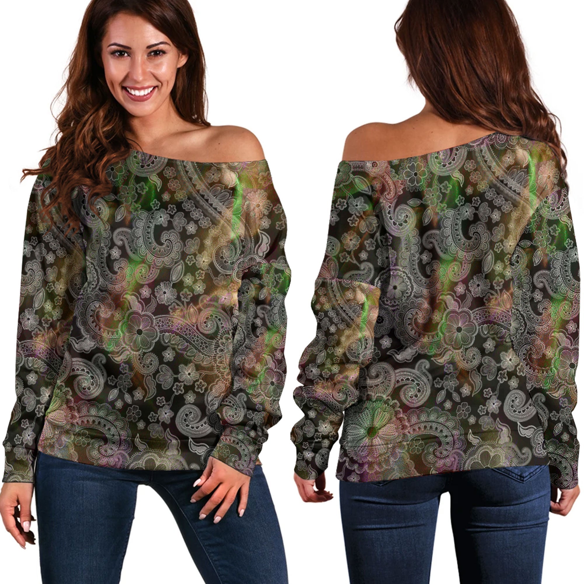 Paisley Bandana Pattern Seamless Off Shoulder Sweaters Ver.204 RLT13 - Wonder Print Shop