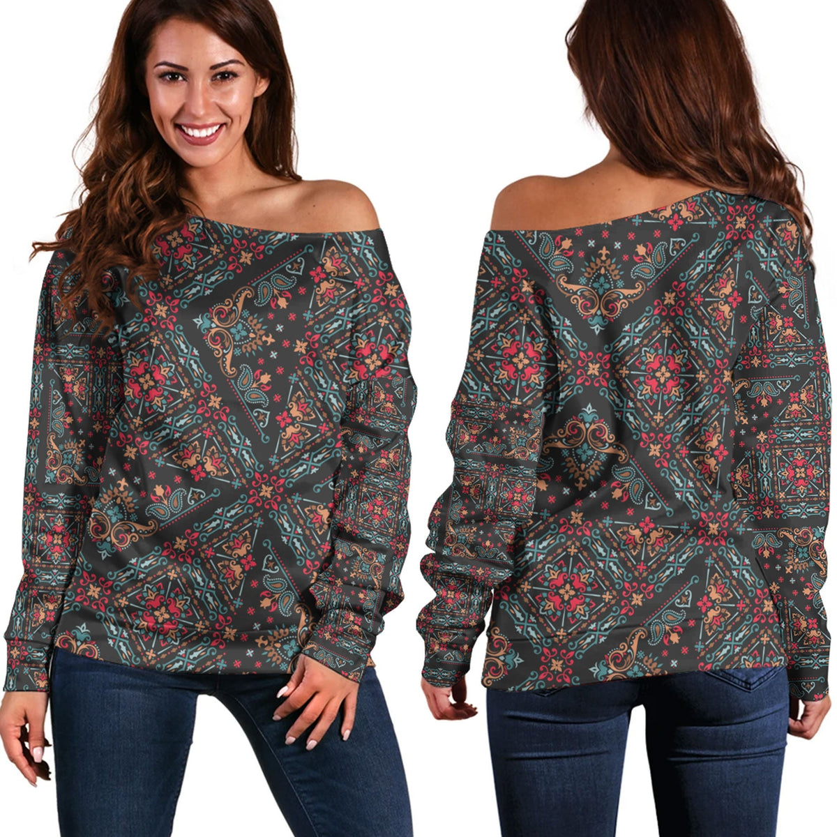 Paisley Bandana Pattern Seamless Off Shoulder Sweaters Ver.220 RLT13 - Wonder Print Shop