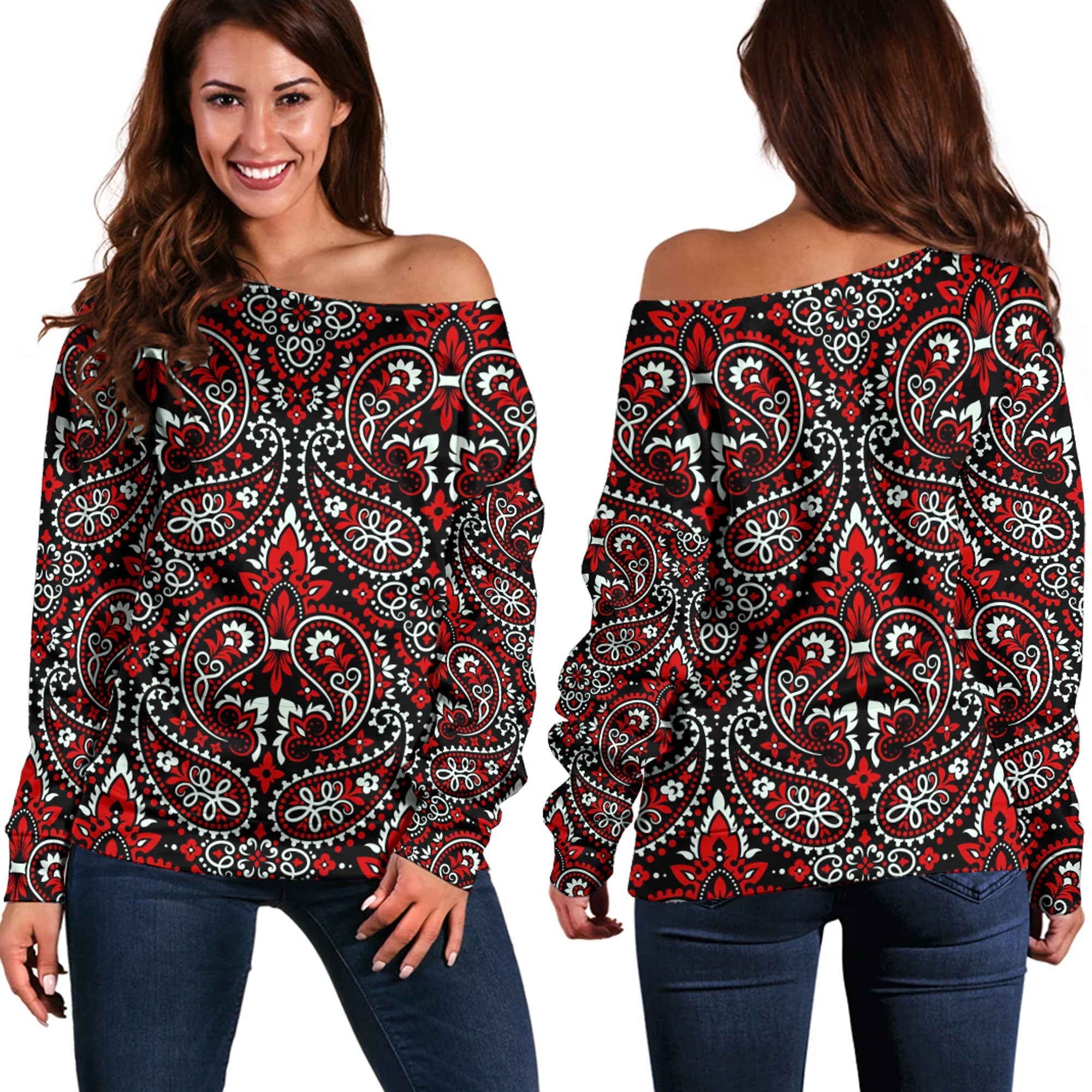 Paisley Bandana Pattern Seamless Off Shoulder Sweaters Ver.181 RLT13 - Wonder Print Shop