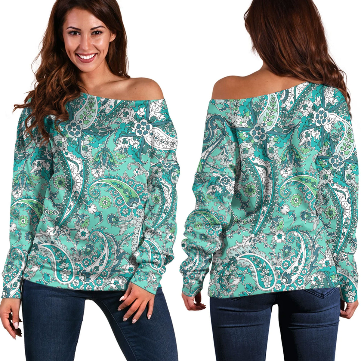 Paisley Bandana Pattern Seamless Off Shoulder Sweaters Ver.223 RLT13 - Wonder Print Shop