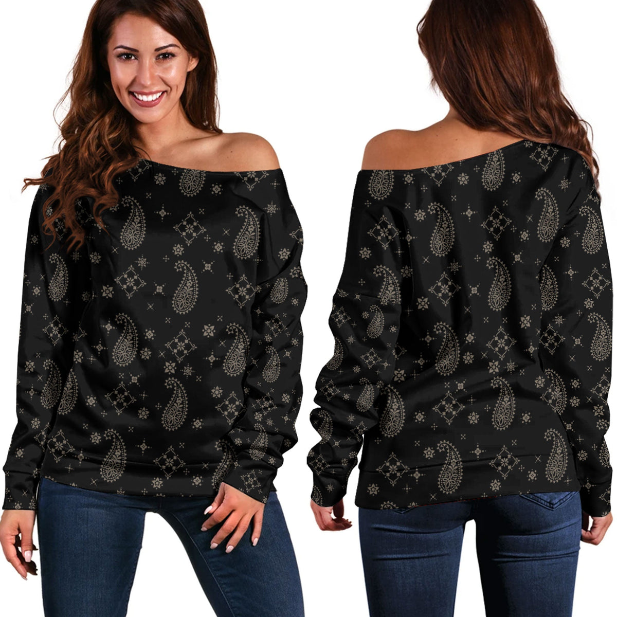 Paisley Bandana Pattern Seamless Off Shoulder Sweaters Ver.218 RLT13 - Wonder Print Shop