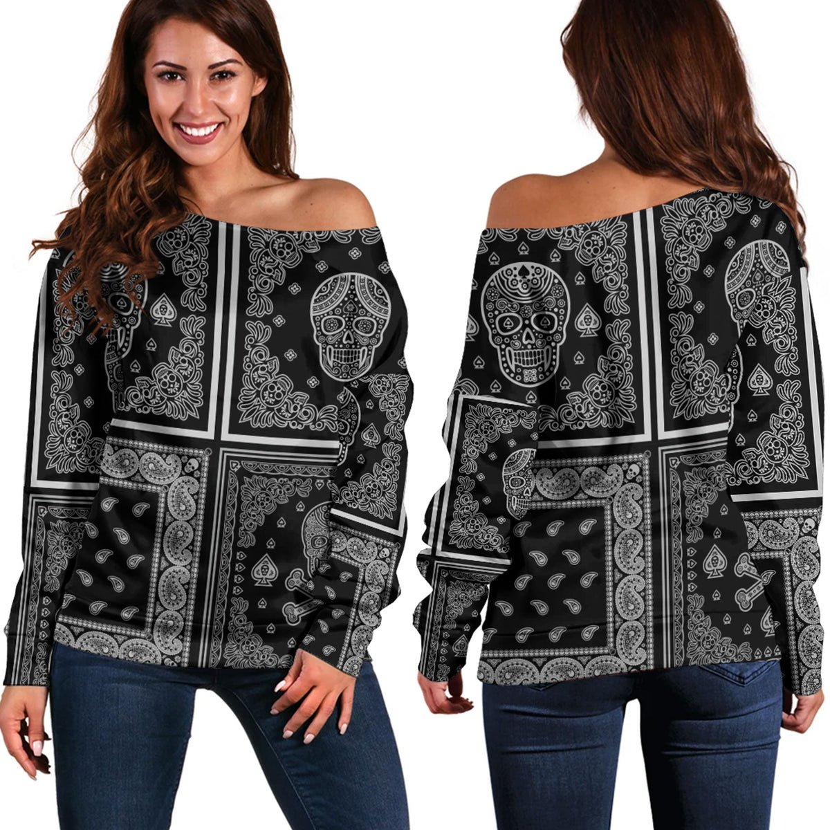 Paisley Bandana Pattern Seamless Off Shoulder Sweaters Ver.194 RLT13 - Wonder Print Shop