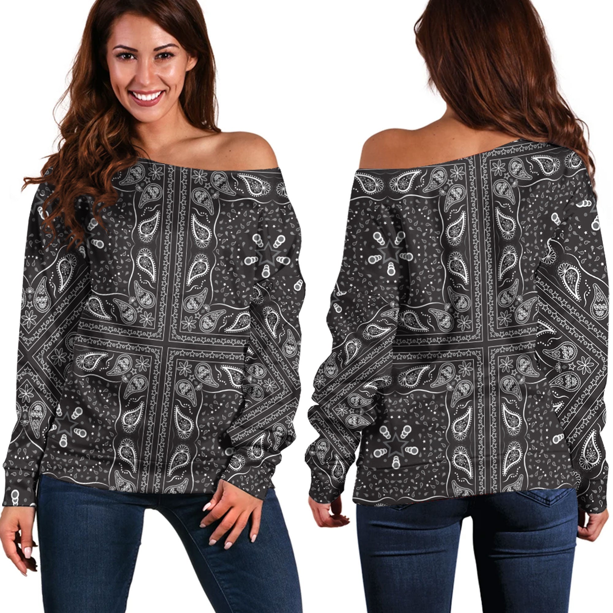 Paisley Bandana Pattern Seamless Off Shoulder Sweaters Ver.178 RLT13 - Wonder Print Shop