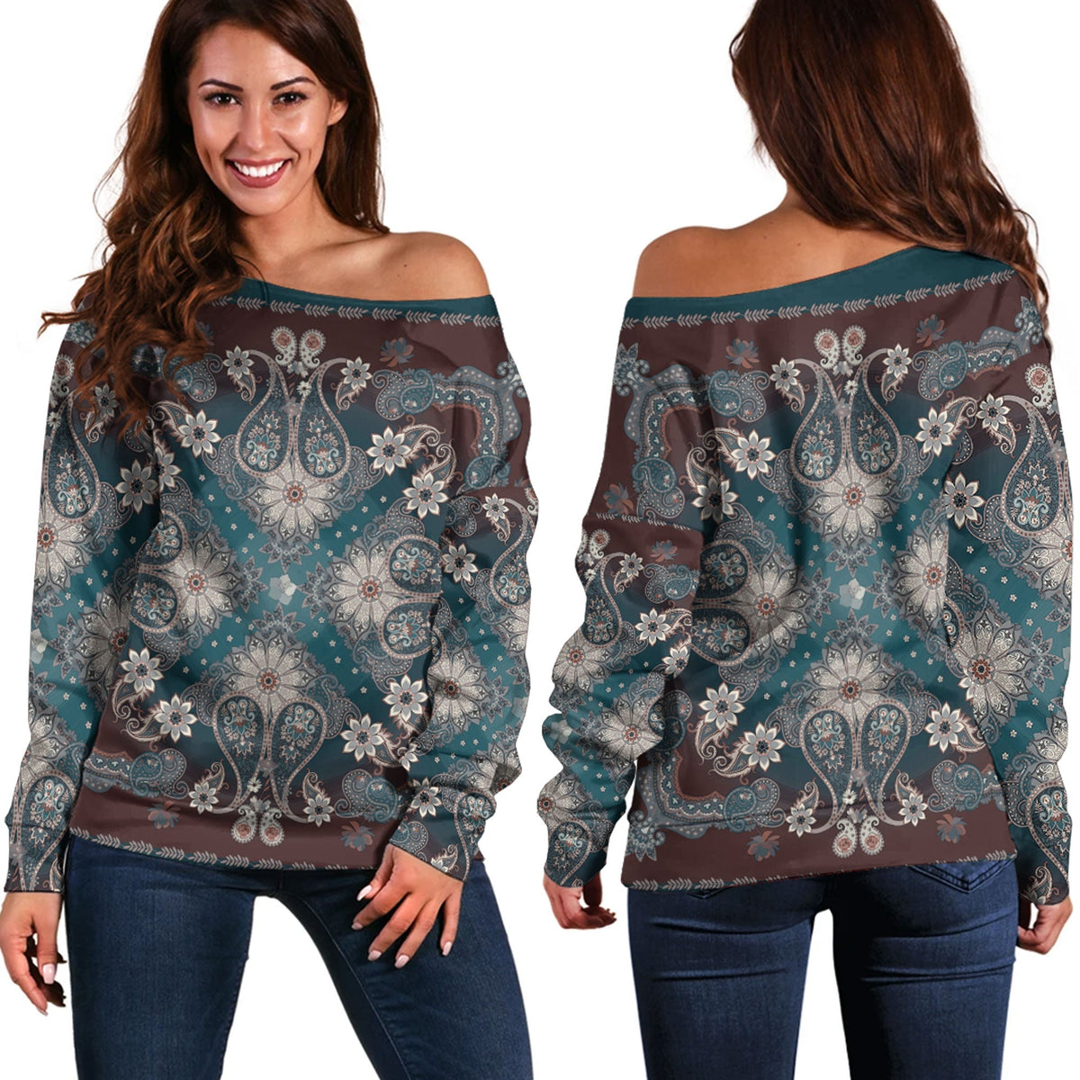 Paisley Bandana Pattern Seamless Off Shoulder Sweaters Ver.208 RLT13 - Wonder Print Shop