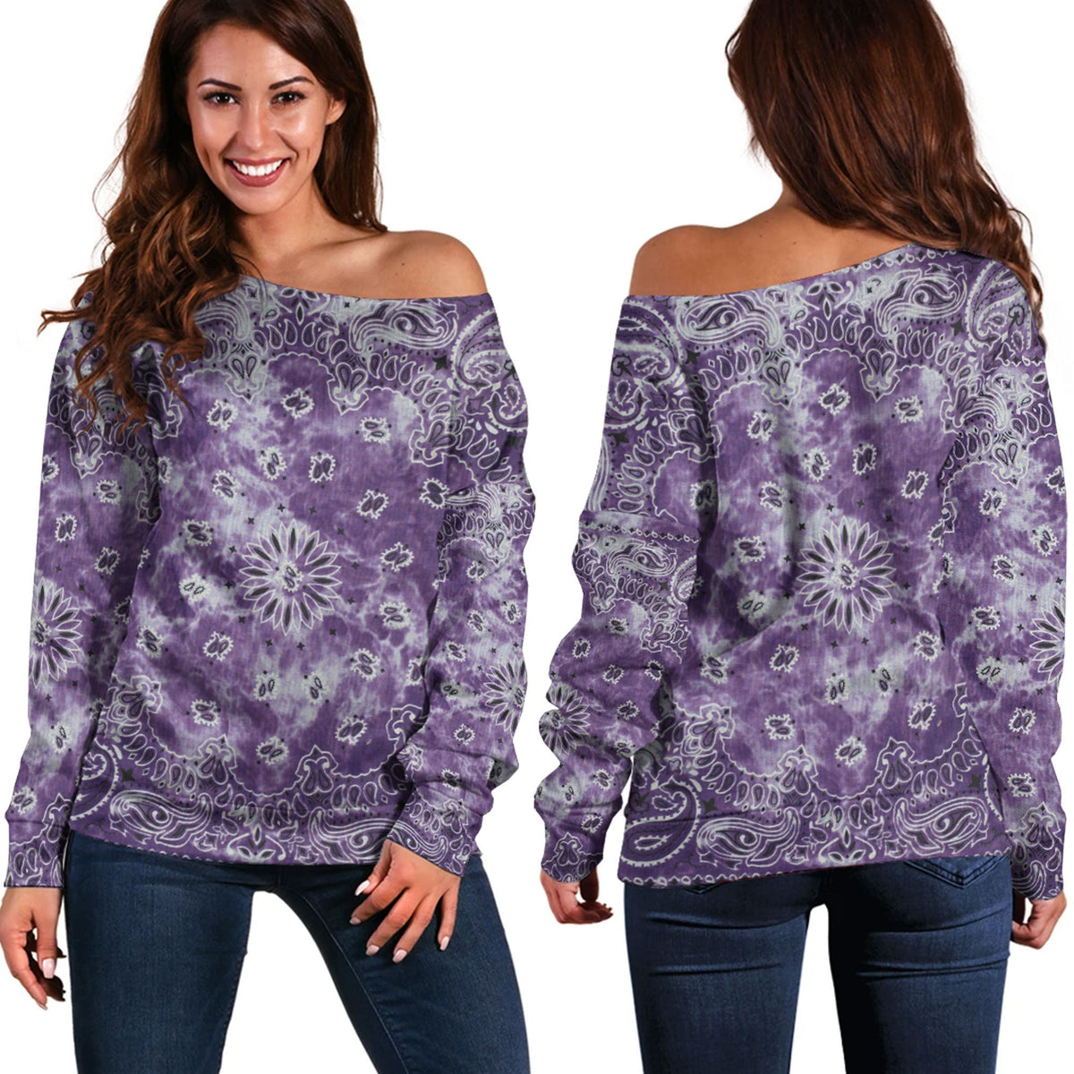 Paisley Bandana Pattern Seamless Off Shoulder Sweaters Ver.190 RLT13 - Wonder Print Shop