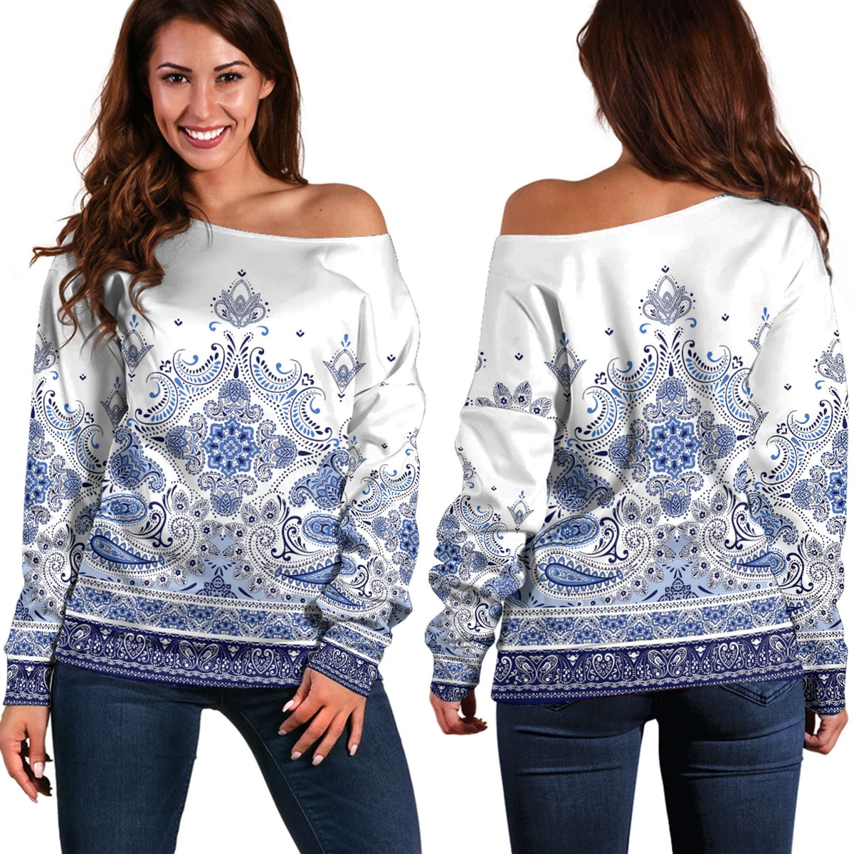 Paisley Bandana Pattern Seamless Off Shoulder Sweaters Ver.191 RLT13 - Wonder Print Shop