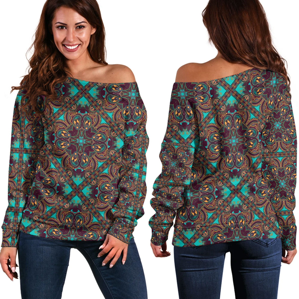 Paisley Bandana Pattern Seamless Off Shoulder Sweaters Ver.197 RLT13 - Wonder Print Shop
