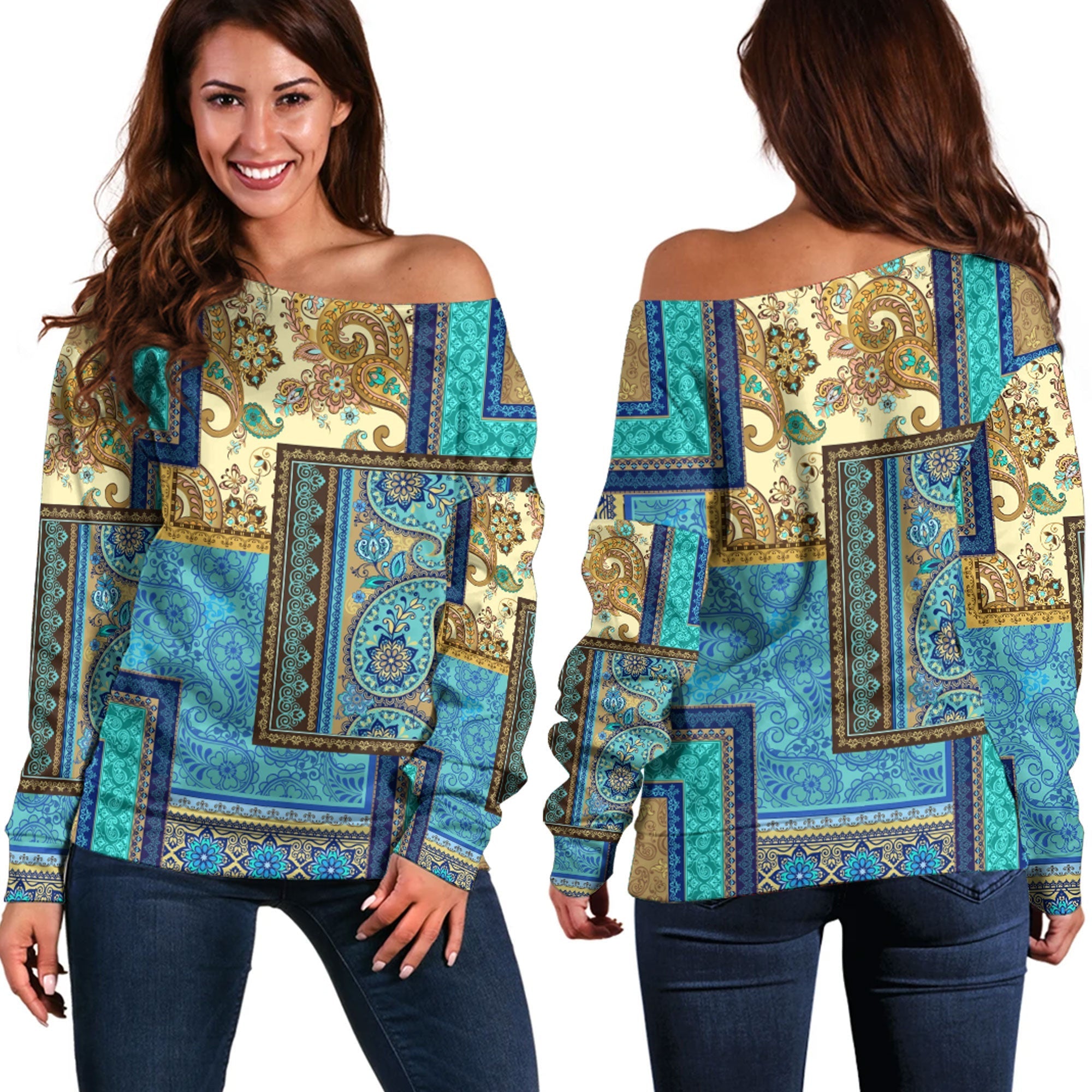 Paisley Bandana Pattern Seamless Off Shoulder Sweaters Ver.215 RLT13 - Wonder Print Shop