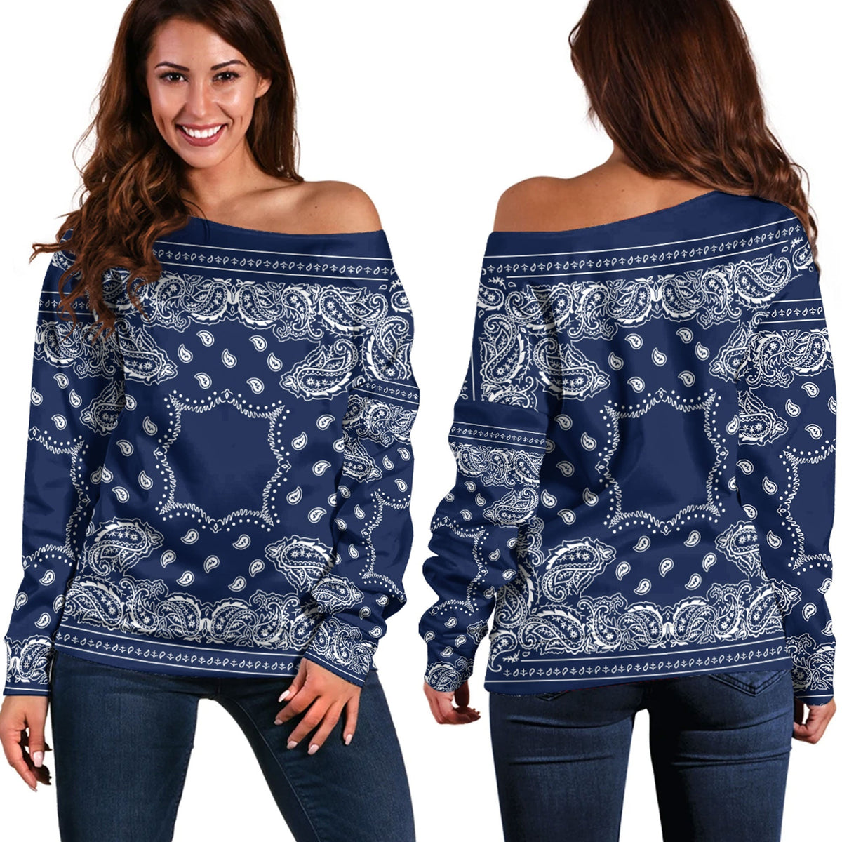 Paisley Bandana Pattern Seamless Off Shoulder Sweaters Ver.185 RLT13 - Wonder Print Shop