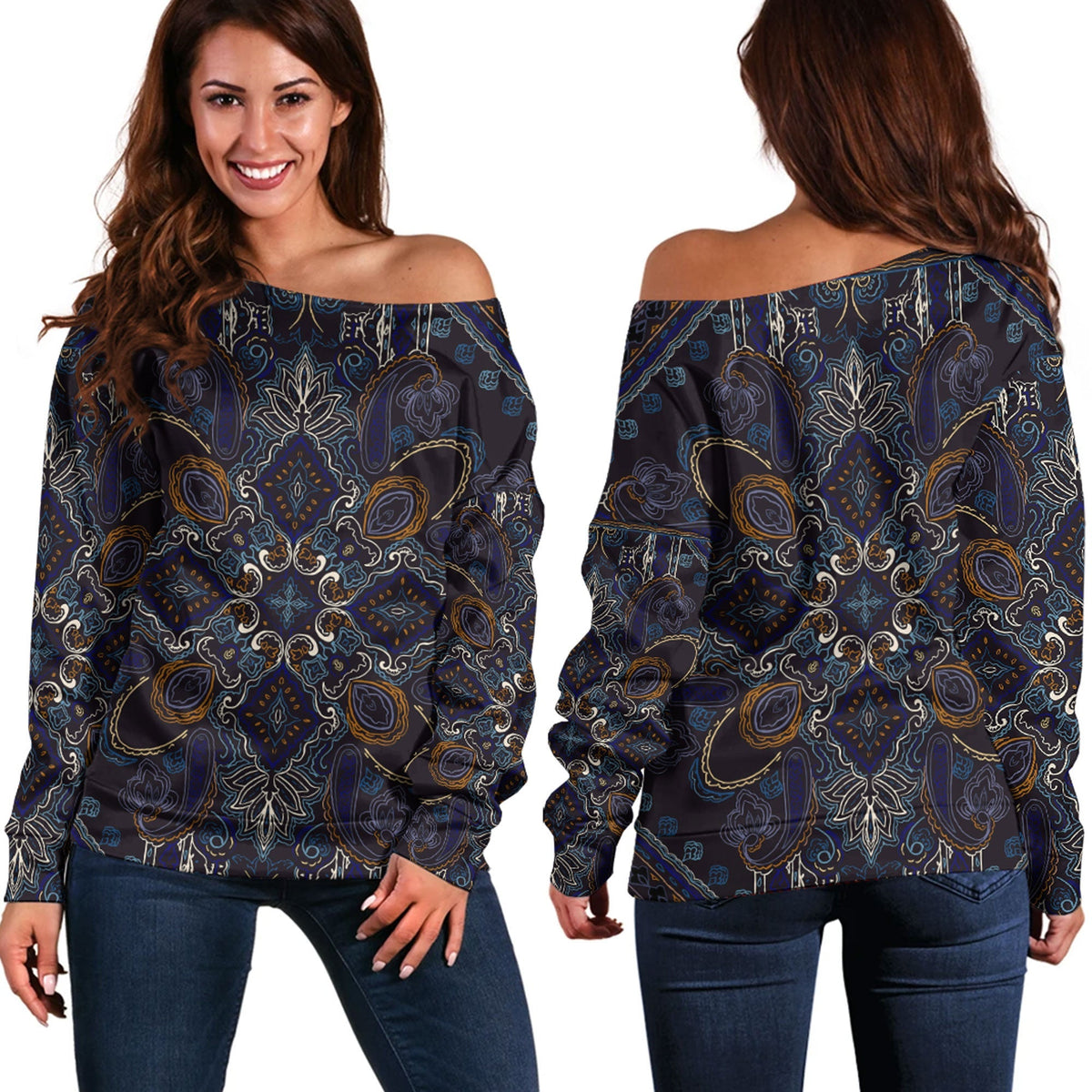 Paisley Bandana Pattern Seamless Off Shoulder Sweaters Ver.163 RLT13 - Wonder Print Shop