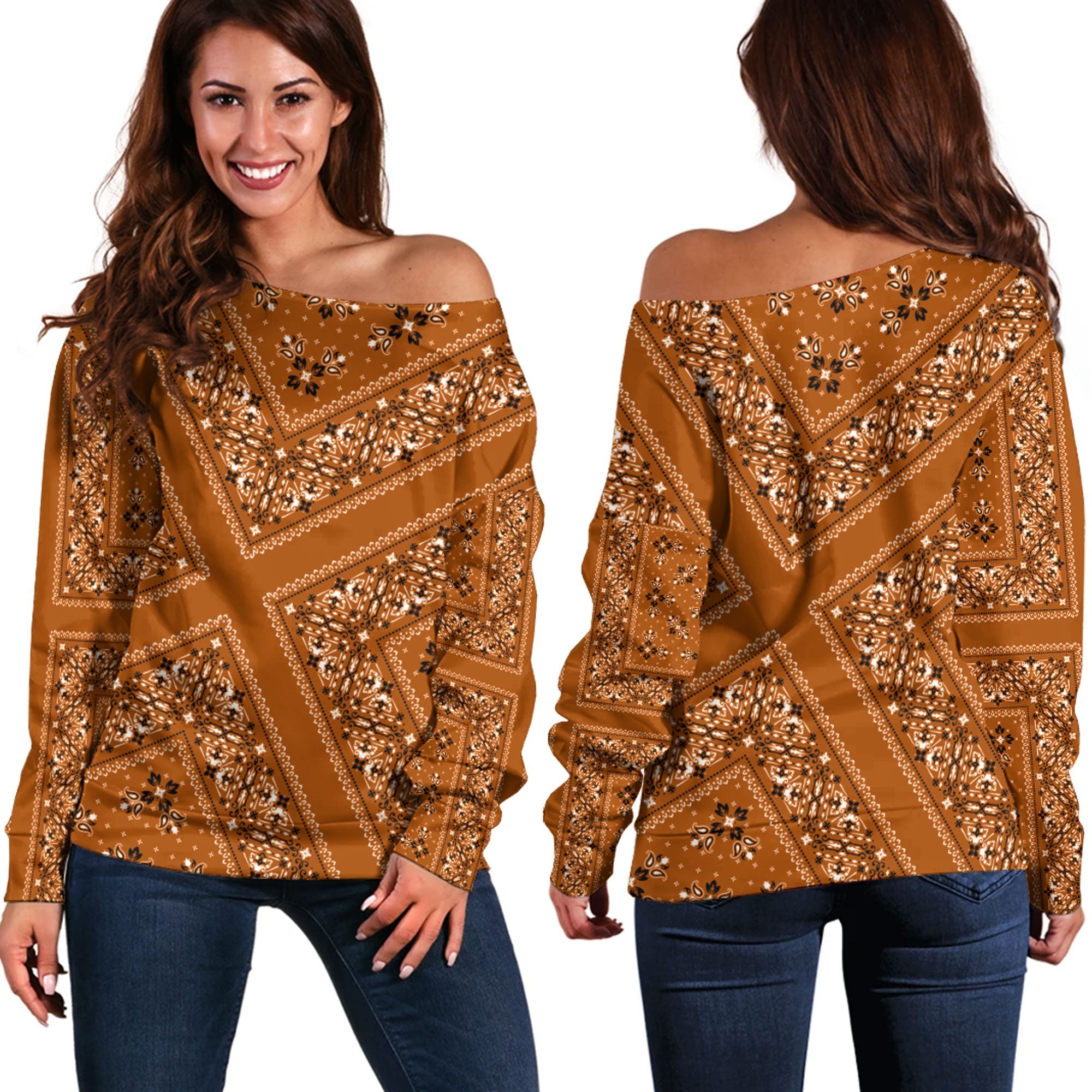 Paisley Bandana Pattern Seamless Off Shoulder Sweaters Ver.184 RLT13 - Wonder Print Shop