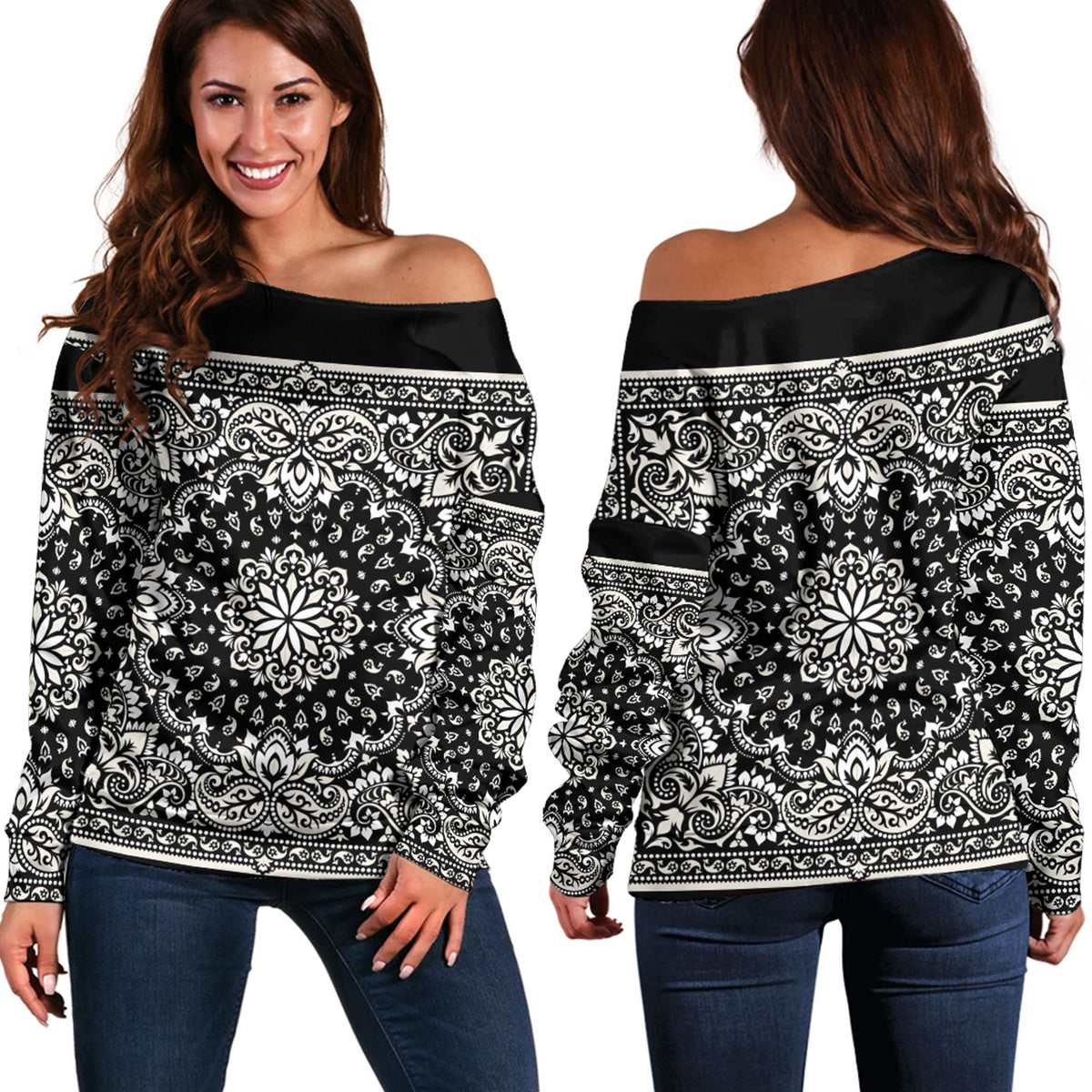 Paisley Bandana Pattern Seamless Off Shoulder Sweaters Ver.195 RLT13 - Wonder Print Shop