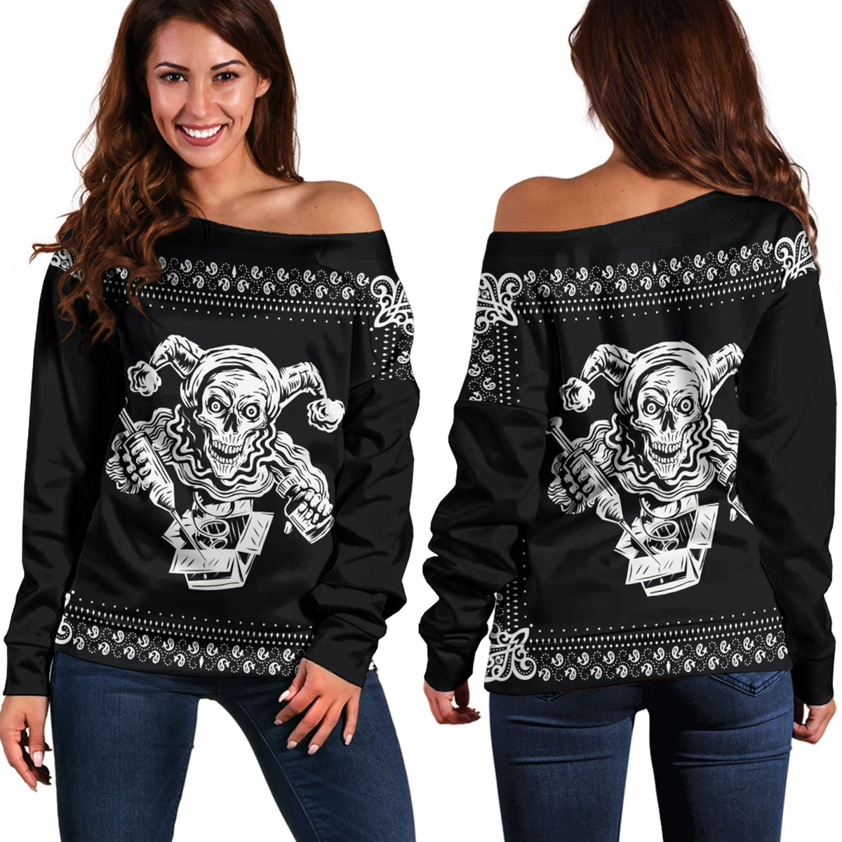 Paisley Bandana Pattern Joker Off Shoulder Sweaters RLT13 - Wonder Print Shop